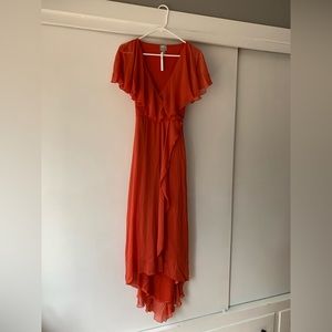 ASOS DESIGN cape back dipped hem maxi dress (color: orange ginger)